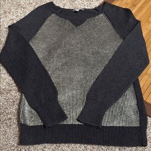 Halogen Gray And Gold Crew Neck Sweater with Ribbed Knit